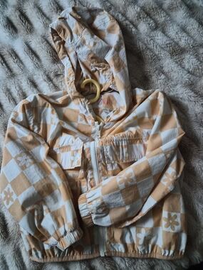 Zara Kids Orange and White Checkered Hooded Raincoat